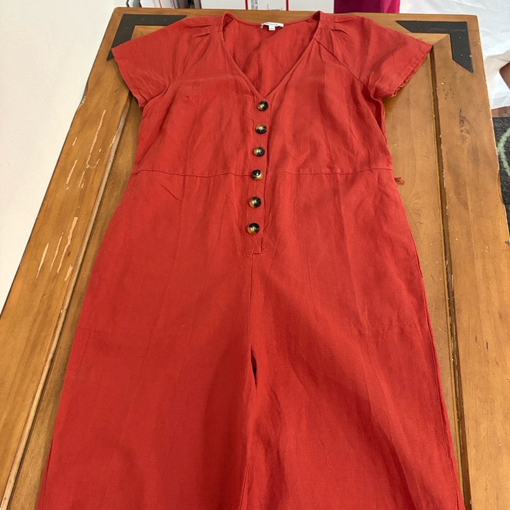Madewell Linen Brick Red Jumpsuit Size 6 - Picture 4 of 11
